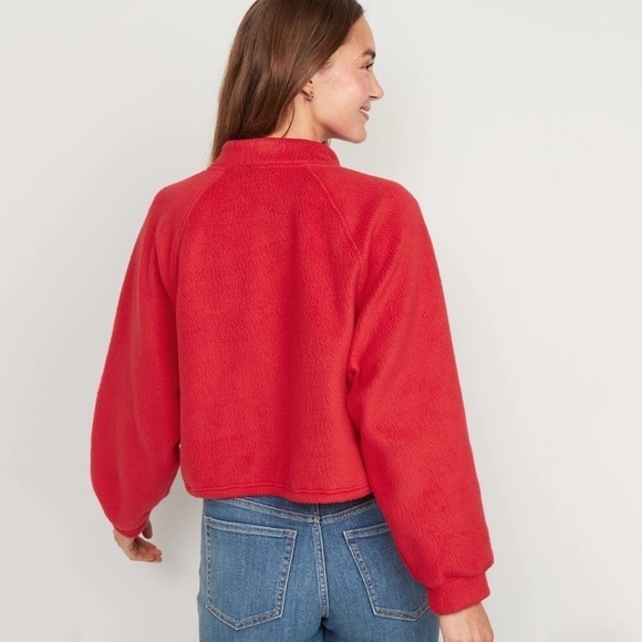 NWT Old Navy Oversized Sherpa Half Zip Sweatshirt in Red - Picture 4 of 9
